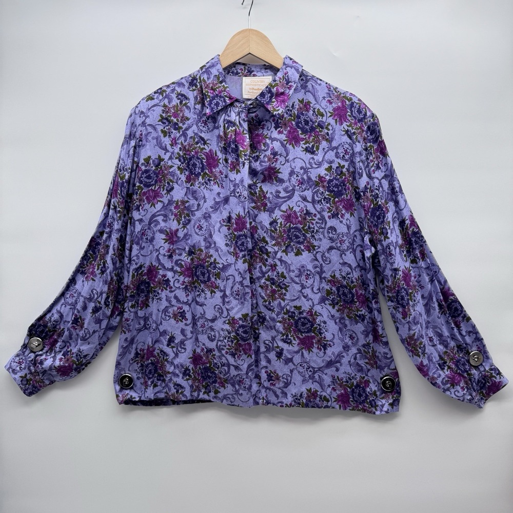 Vintage Pendleton Country Sophisticates Blouse Size 18 Purple Floral Rayon Wool